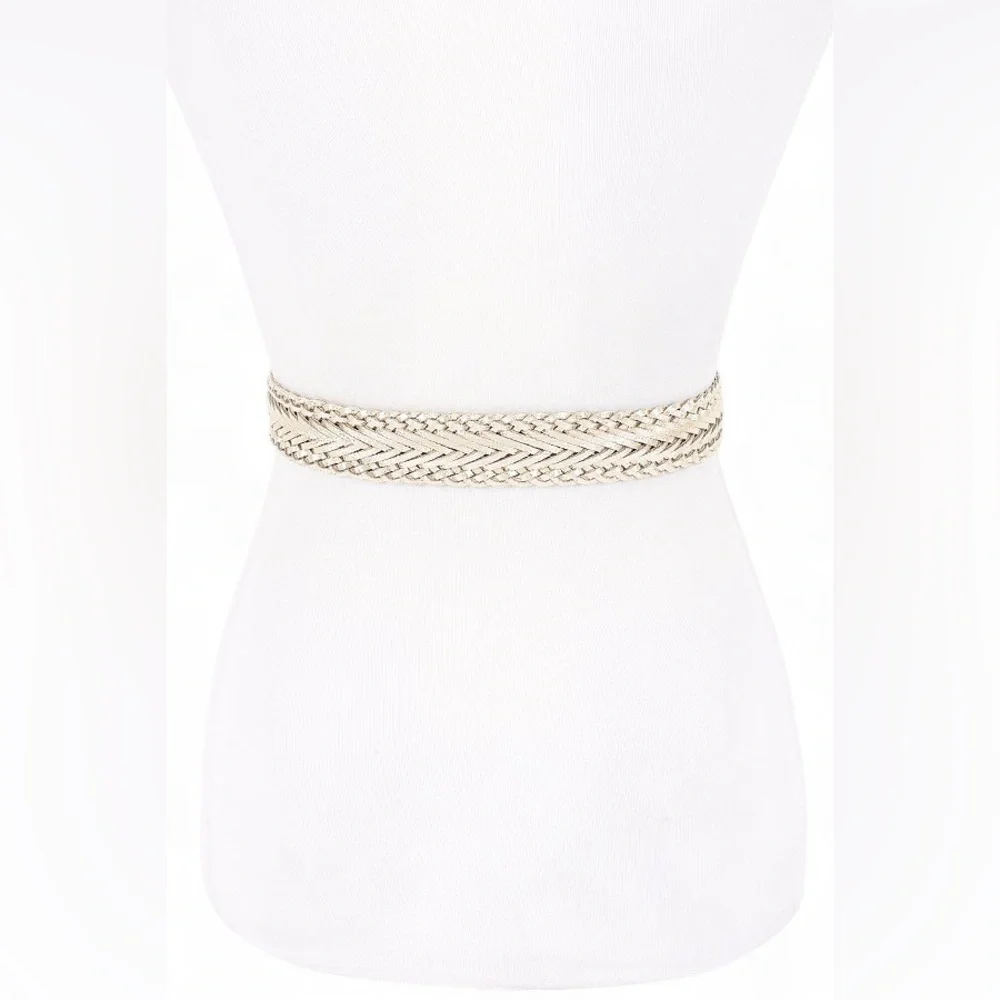 Metallic Gold Leather Braided Statement Belt